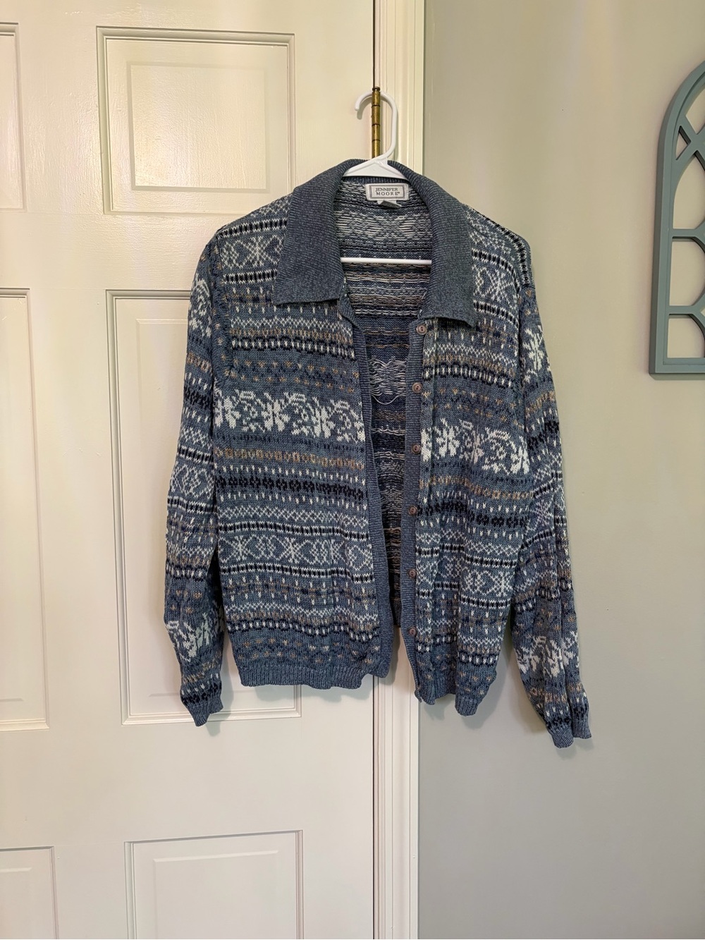 Jennifer Moore Blue Patterned Cardigan Sweater